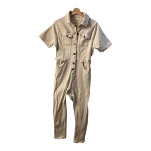 Avec Les Filles Tie Waist Denim Jumpsuit – Ecru Cream Women’s One Piece